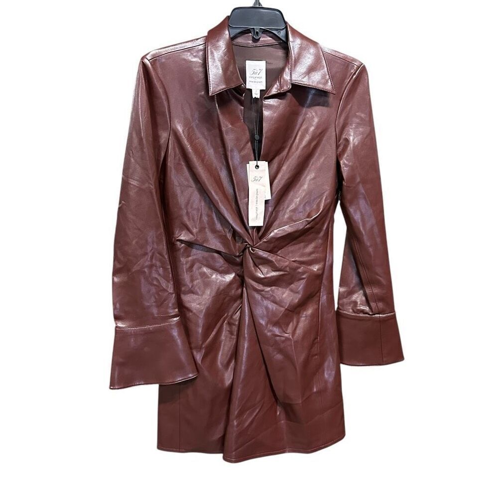 New Cinq A Sept McKenna Tobacco Faux Leather Mini Dress 16